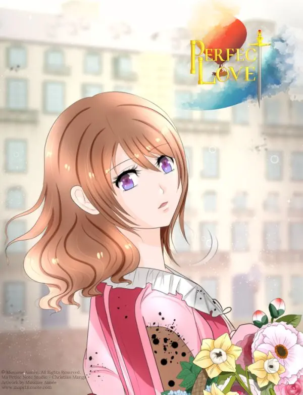 Gallery image: Grace with a basket of flowers, from Perfect Love, Christian Manga