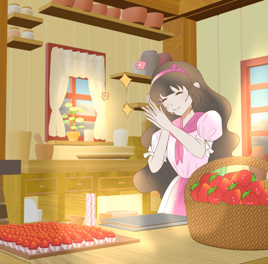 Aiko with a basket of strawberries from Christian Manga The Valley of Flowers